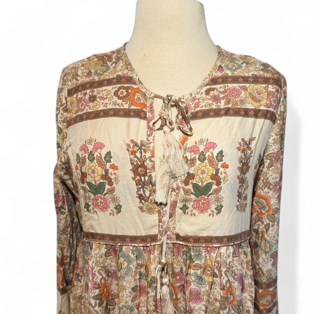 R. Vivimos Boho floral print maxi dress with tie front and long sleeves Sz M - Picture 5 of 6